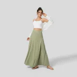 Fashionable Womens Maxi Skirt Loose Fit Knitted Color Block Design Elegant Draping Casual Wear R