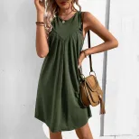 Summer A Line Dress Wrinkled Fabric Casual Style Solid Color Perfect for Everyday Wear Wholesale
