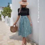 Summer Elegant Color Block Leopard Print Dress Half High Neck Fresh Style Versatile for Casual o