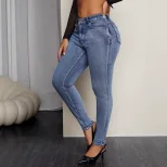 Womens Slim Fit High Waisted Stretch Denim Jeans European Style Butt Lifting Design Comfortable