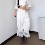 Womens Casual Low Waist Pants Fashionable Lace Patchwork Trendy Street Style Autumn Wholesale Av