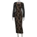 Elegant Lace Long Sleeve Bodycon Dress Slim Fit Waist Cinching Chic Style Perfect for Spring and