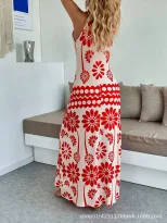 Bohemian Maxi Dress for Women Floral Print Adjustable Straps Lightweight Fabric Summer Casual We
