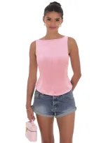 Womens Summer Sleeveless T Shirt Solid Color Back Tie Design Waist Cinching Casual Fashion Top W