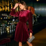 Velvet Party Dress Elegant A Line Silhouette Half High Neck Waist Defining Comfortable Fit Perfe