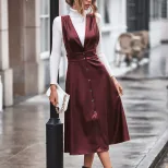 PU Strap Dress Solid Color Minimalist Design Versatile Style Perfect for Casual Wear Wholesale A