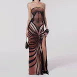 3D Printed Strapless Maxi Dress Spring Fashion High Slit Elegant Style Perfect for Parties and E
