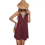 Summer Womens Casual Knit Sleeveless Dress V Neck Holiday Style Lightweight Fabric Wholesale Ava