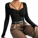 Womens Long Sleeve T Shirt Minimalist Design Solid Color Elegant Style Perfect for Spring Summer