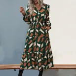 Womens Autumn Dress Irregular Pattern Printed Fabric Casual Style Wholesale Available OEM ODM se