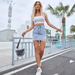 High Waisted Distressed Denim Skirt Vintage Style Slim Fit Unique Design Casual Wear for Women W