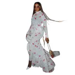 Womens Long Sleeve Bodycon Dress Fresh Goldfish Print High Neck Side Slit Casual or Party Wear O