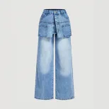 Fashionable Two Piece Look Wide Leg Jeans Trendy Design Comfortable Fit Versatile Style Perfect