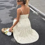 French Style Polka Dot Tiered Midi Dress Summer Vacation Essential Lightweight Fabric Available