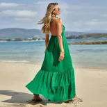 Womens Sexy Backless Maxi Dress Spaghetti Straps Flowy Hem Beachwear Summer Collection Wholesale