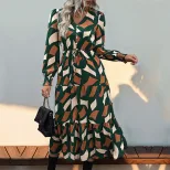 Womens Autumn Dress Irregular Pattern Printed Fabric Casual Style Wholesale Available OEM ODM se