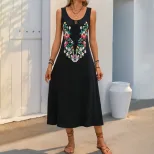 Floral Embroidered Sleeveless Dress Bohemian Style Versatile Design Trendy for Summer Wholesale