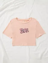 Casual Cropped T Shirt Letter Print Stylish Comfortable Fabric Trendy Everyday Wear Wholesale Av