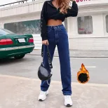 Womens High Waisted Straight Leg Jeans Fleece Lined Slim Fit Trendy Design Casual Wear Ready to