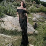 Womens Long Lace Patchwork Off Shoulder Dress Slim Fit Elegant Autumn Fashion Wholesale Availabl
