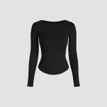 Womens Slim Fit High Stretch Knit Long Sleeve T Shirt Casual Fashion Spring Summer Collection Wh