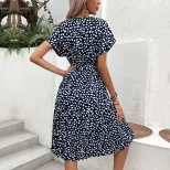 Summer Womens Leopard Print Dress Short Sleeve Casual Style Comfortable Fabric Wholesale Availab
