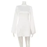 Elegant Satin Cape Sleeve Dress Slim Fit Luxurious Court Style Perfect for Formal Events Wholesa