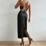 Satin Backless Maxi Dress Sexy Elegant Sleeveless Party Wear Available in Multiple Colors Wholes