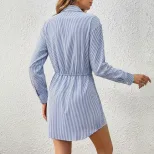 Striped Shirt Dress Short Sleeve Collared Casual Style Summer Office Wear Wholesale Available
