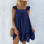 Womens Casual Beach Dress Short Loose Fit Spaghetti Straps Lightweight Fabric Summer Vacation We