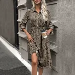 Leopard Print Long Sleeve Dress Autumn Fashion Casual Style Comfortable Fit Wholesale Available