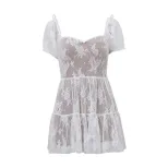 Sweetheart Neckline Short Sleeve Dress Mesh Fabric Waist Defined Puff Sleeves Winter Fashion for