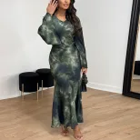 Elegant Flared Sleeve Dress Round Neck Ruffled Hem Floral Print Casual Chic for Women Wholesale