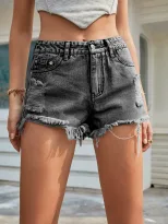 Distressed Denim Shorts for Women High Waist Frayed Hem Casual Style Summer Fashion Wholesale Av