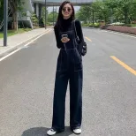 牛仔背带裤女韩版宽松减龄2023年新款时尚春秋直筒高腰连体裤长裤