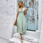 Sweet and Fresh V Neck Dress with Flutter Sleeves Solid Color Lightweight Fabric Perfect for Spr