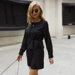 Black Long Sleeve Bodycon Dress with Tie Detail Elegant Vintage Style Perfect for Parties and Ev