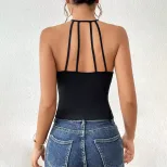 Backless Crop Top Sexy Slim Fit Halter Neck Lightweight Fabric Spring Summer Streetwear Wholesal