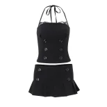 Summer Womens Fashion Set Trendy Halter Neck Top Slim Fit Midi Skirt Chic Style for Casual Outin