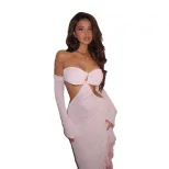 Sexy Strapless Lace Evening Gown Ruffled Hem High Slit Bodycon Fit Perfect for Red Carpet Events