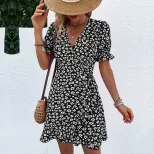Floral Ruffle Hem Dress for Women Vintage Style Summer Casual Wear Available in Black Wholesale with Low MOQ