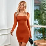 Long Sleeve Knit Bodycon Dress Sexy Backless Design Waist Cinching Comfortable Fabric Spring Sum