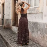 Vintage Polka Dot Maxi Dress Halter Neck V Neck Sleeveless Retro Style Perfect for Summer Vacati