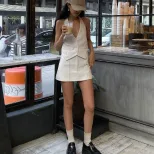 French Vintage Sleeveless Button Up Cardigan Irregular Vest Chic Crop Top Fall Outfit for Trendy