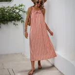 Elegant Striped Maxi Dress Sweet and Chic Design Adjustable Spaghetti Straps Loose Fit Perfect f