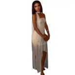 Womens Sheer Mesh Bodycon Dress Off Shoulder Irregular Hem Solid Color Backless Evening Party We