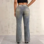 Womens Straight Leg Denim Jeans Fashionable Cross Design Casual Wear for Everyday Use Wholesale