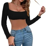 Y2K Style Womens Cropped Knit Long Sleeve T Shirt Trendy Wrap Design Midriff Baring Soft Fabric