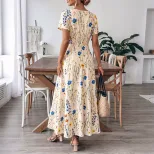Floral Print Square Neck Short Sleeve Dress French Vacation Style Summer Collection Wholesale Av