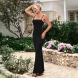 Elegant Womens Maxi Dress Square Neck Slim Fit Minimalist Design Spring Summer Fashion Wholesale